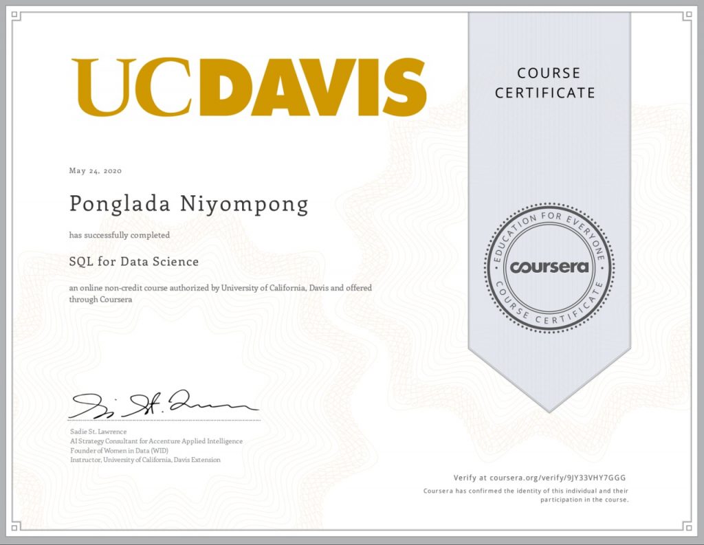 ตัวอย่างใบ certificate บน coursera
