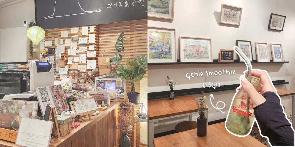 คาเฟ่ภายในร้าน Grassroot Book Room โต๊ะเหมาะกับจำนวนคน 1-4 คน